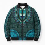 Teal Dashiki and Tapa Pattern Bomber Puffer Jacket Africa-Polynesia Together Culture