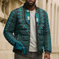 Teal Dashiki and Tapa Pattern Bomber Puffer Jacket Africa-Polynesia Together Culture