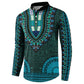 Teal Dashiki and Tapa Pattern Button Sweatshirt Africa-Polynesia Together Culture