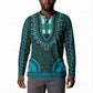 Teal Dashiki and Tapa Pattern Button Sweatshirt Africa-Polynesia Together Culture