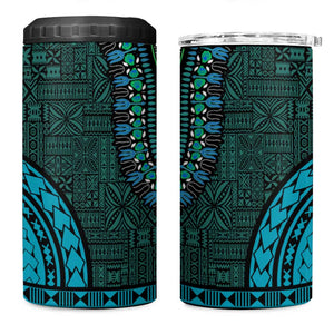 Teal Dashiki and Tapa Pattern 4 in 1 Can Cooler Tumbler Africa-Polynesia Together Culture