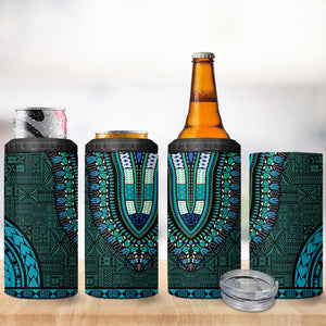 Teal Dashiki and Tapa Pattern 4 in 1 Can Cooler Tumbler Africa-Polynesia Together Culture