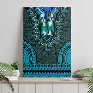 Teal Dashiki and Tapa Pattern Canvas Wall Art Africa-Polynesia Together Culture