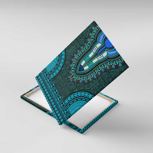 Teal Dashiki and Tapa Pattern Canvas Wall Art Africa-Polynesia Together Culture