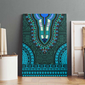 Teal Dashiki and Tapa Pattern Canvas Wall Art Africa-Polynesia Together Culture