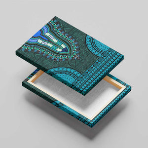 Teal Dashiki and Tapa Pattern Canvas Wall Art Africa-Polynesia Together Culture