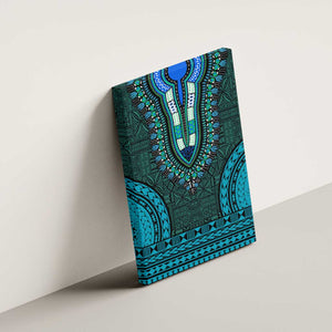 Teal Dashiki and Tapa Pattern Canvas Wall Art Africa-Polynesia Together Culture