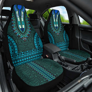 Teal Dashiki and Tapa Pattern Car Seat Cover Africa-Polynesia Together Culture