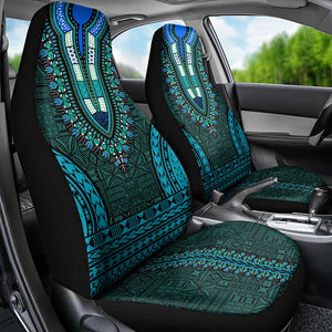 Teal Dashiki and Tapa Pattern Car Seat Cover Africa-Polynesia Together Culture