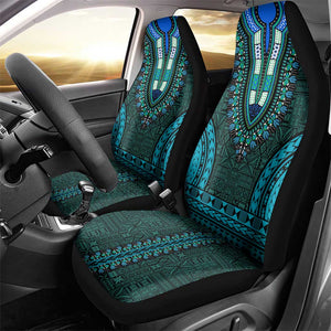 Teal Dashiki and Tapa Pattern Car Seat Cover Africa-Polynesia Together Culture