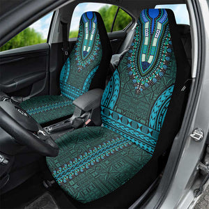 Teal Dashiki and Tapa Pattern Car Seat Cover Africa-Polynesia Together Culture