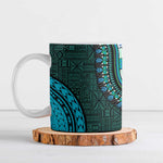 Teal Dashiki and Tapa Pattern Ceramic Mug Africa-Polynesia Together Culture