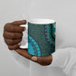 Teal Dashiki and Tapa Pattern Ceramic Mug Africa-Polynesia Together Culture
