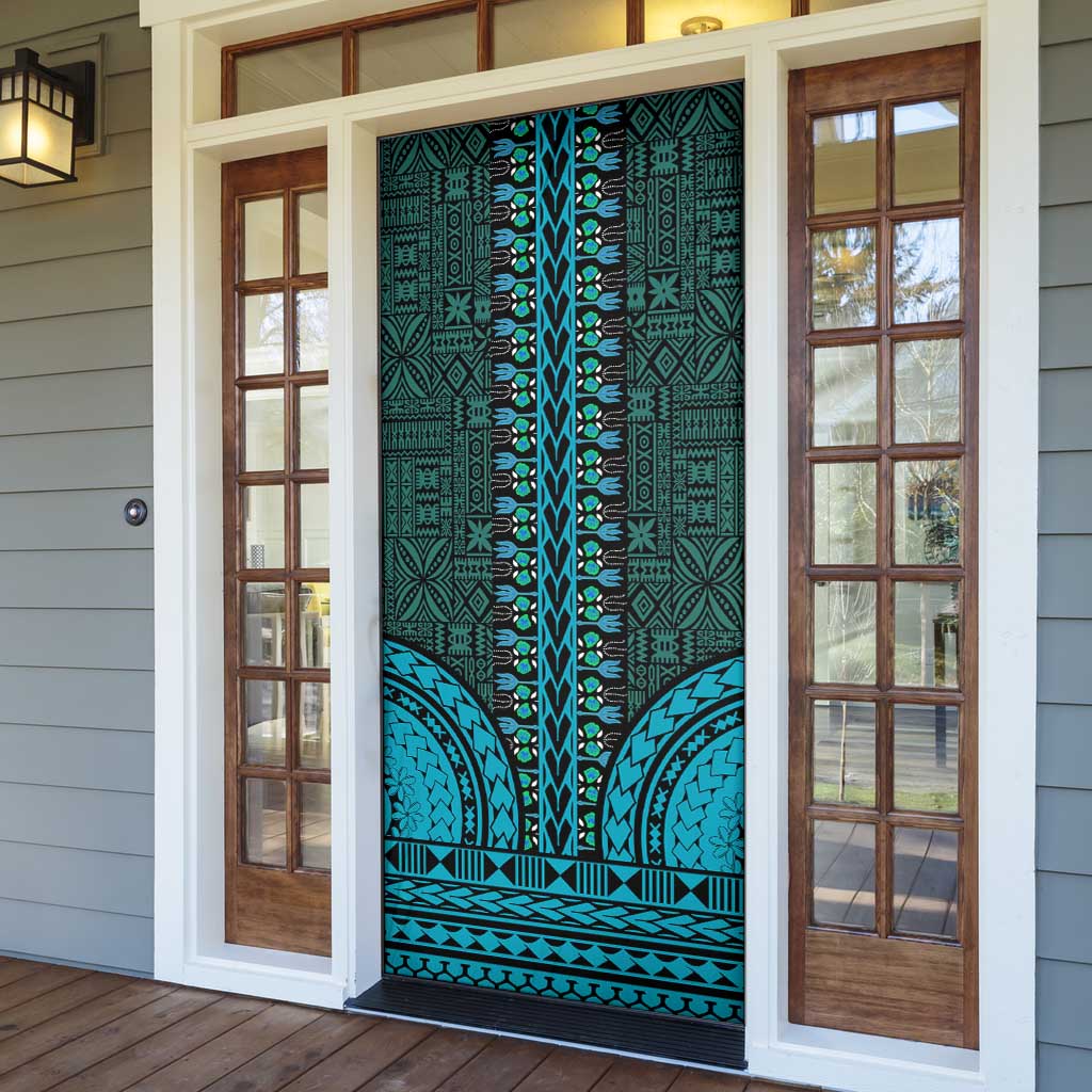 Teal Dashiki and Tapa Pattern Door Cover Africa-Polynesia Together Culture