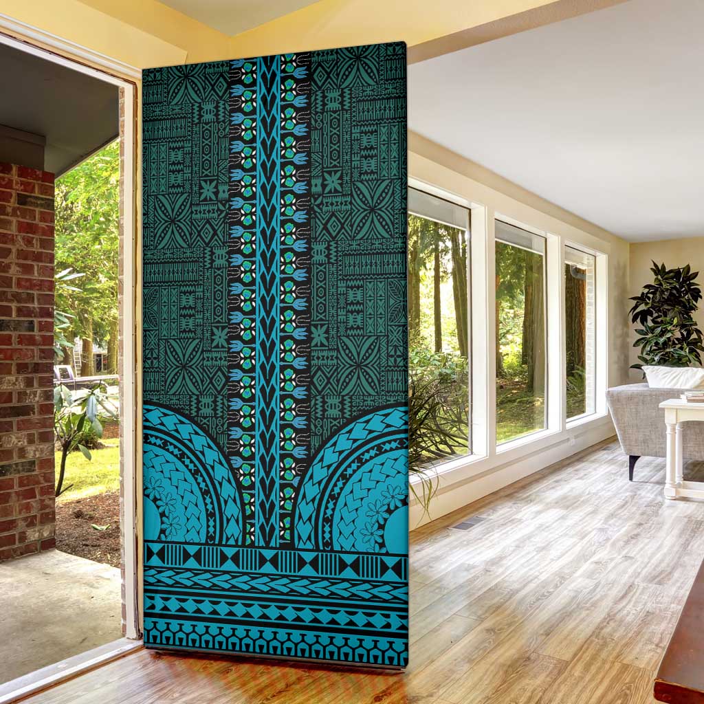 Teal Dashiki and Tapa Pattern Door Cover Africa-Polynesia Together Culture