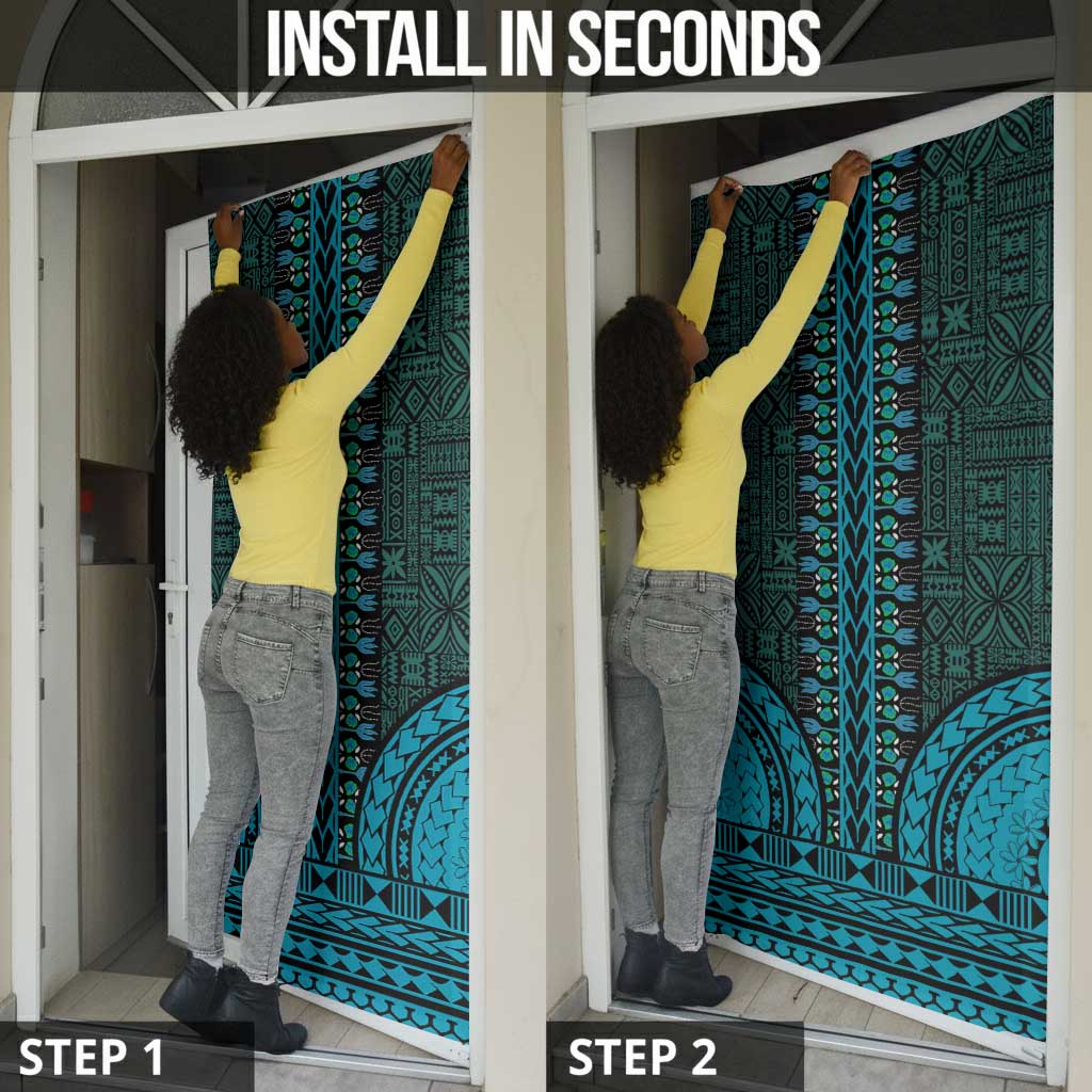 Teal Dashiki and Tapa Pattern Door Cover Africa-Polynesia Together Culture