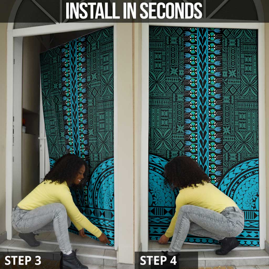 Teal Dashiki and Tapa Pattern Door Cover Africa-Polynesia Together Culture
