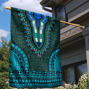 Teal Dashiki and Tapa Pattern Garden Flag Africa-Polynesia Together Culture