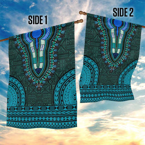 Teal Dashiki and Tapa Pattern Garden Flag Africa-Polynesia Together Culture