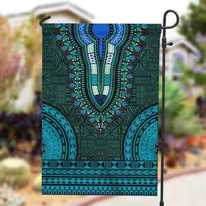 Teal Dashiki and Tapa Pattern Garden Flag Africa-Polynesia Together Culture