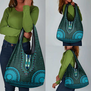 Teal Dashiki and Tapa Pattern Grocery Bag Africa-Polynesia Together Culture