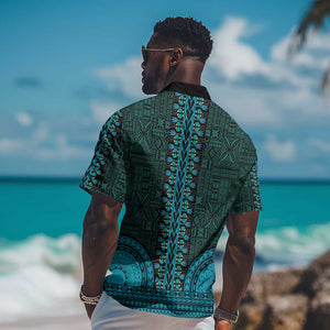 Teal Dashiki and Tapa Pattern Hawaiian Shirt Africa-Polynesia Together Culture