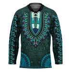 Teal Dashiki and Tapa Pattern Hockey Jersey Africa-Polynesia Together Culture