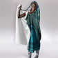 Teal Dashiki and Tapa Pattern Hooded Blanket Africa-Polynesia Together Culture