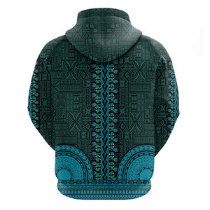 Teal Dashiki and Tapa Pattern Hoodie Africa-Polynesia Together Culture