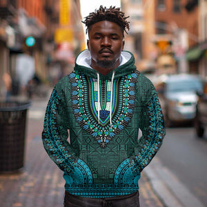 Teal Dashiki and Tapa Pattern Hoodie Africa-Polynesia Together Culture