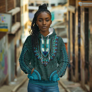 Teal Dashiki and Tapa Pattern Hoodie Africa-Polynesia Together Culture