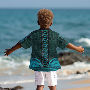 Teal Dashiki and Tapa Pattern Kid Hawaiian Shirt Africa-Polynesia Together Culture