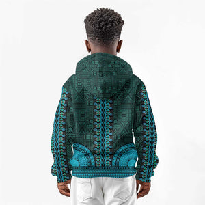 Teal Dashiki and Tapa Pattern Kid Hoodie Africa-Polynesia Together Culture