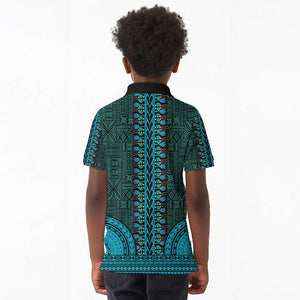 Teal Dashiki and Tapa Pattern Kid Polo Shirt Africa-Polynesia Together Culture