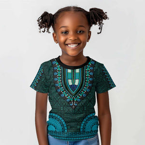 Teal Dashiki and Tapa Pattern Kid T shirt Africa-Polynesia Together Culture