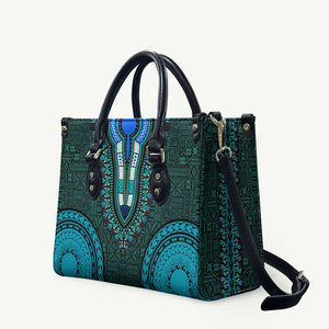 Teal Dashiki and Tapa Pattern Leather Bag Africa-Polynesia Together Culture