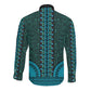Teal Dashiki and Tapa Pattern Long Sleeve Button Shirt Africa-Polynesia Together Culture