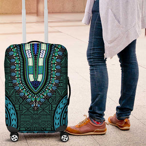 Teal Dashiki and Tapa Pattern Luggage Cover Africa-Polynesia Together Culture