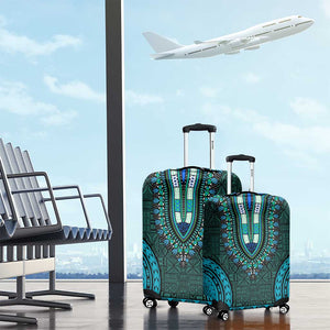 Teal Dashiki and Tapa Pattern Luggage Cover Africa-Polynesia Together Culture