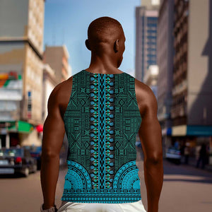 Teal Dashiki and Tapa Pattern Men Tank Top Africa-Polynesia Together Culture