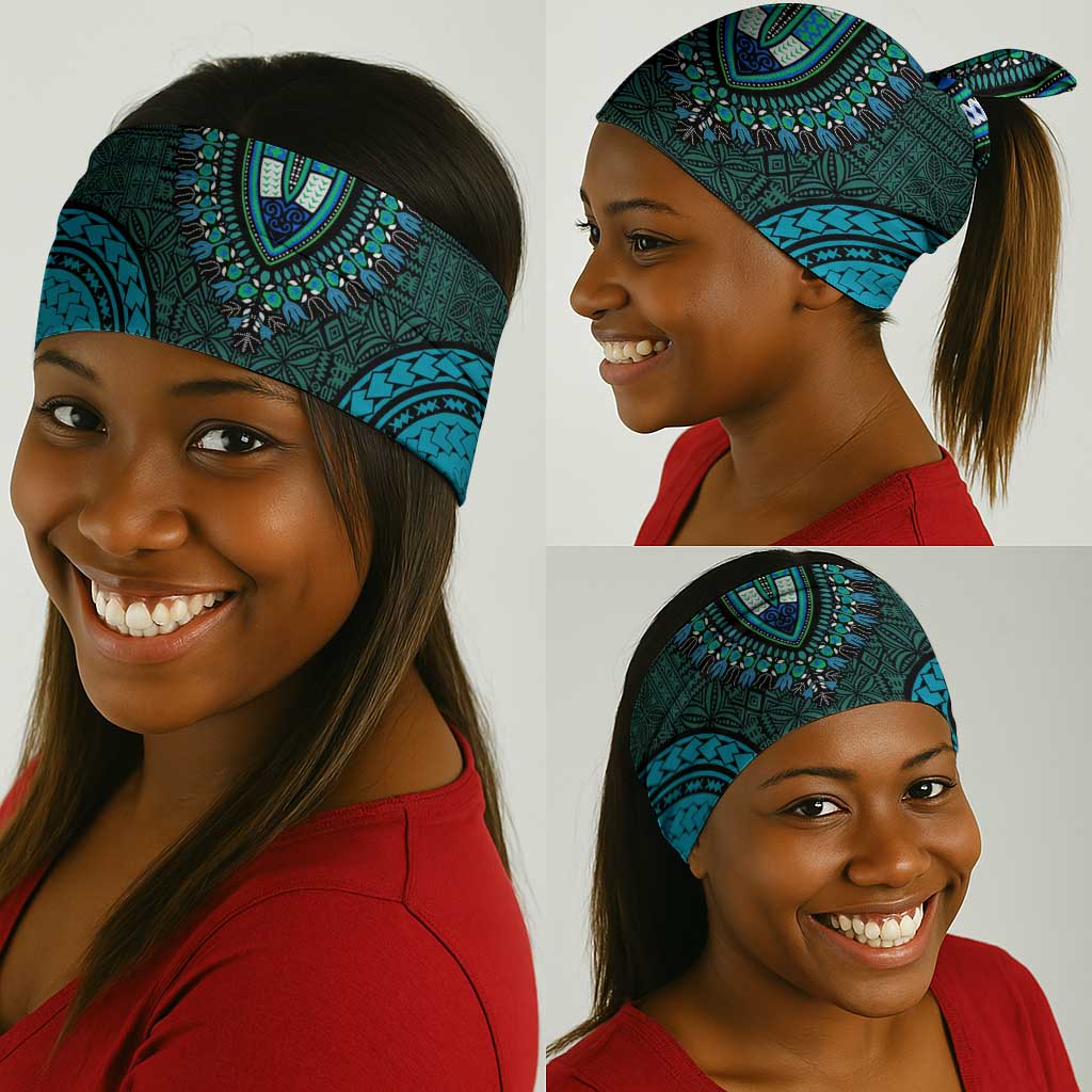 Teal Dashiki and Tapa Pattern Neck Gaiter Africa-Polynesia Together Culture LT9