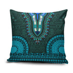 Teal Dashiki and Tapa Pattern Pillow Cover Africa-Polynesia Together Culture