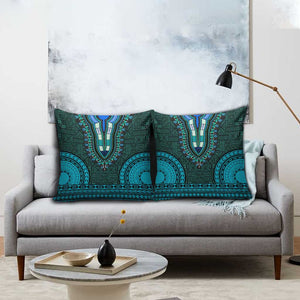 Teal Dashiki and Tapa Pattern Pillow Cover Africa-Polynesia Together Culture