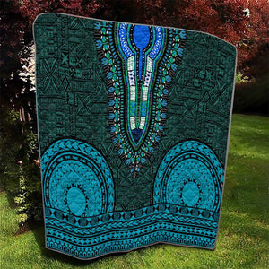 Teal Dashiki and Tapa Pattern Quilt Africa-Polynesia Together Culture