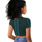 Teal Dashiki and Tapa Pattern Raglan Cropped T shirt Africa-Polynesia Together Culture