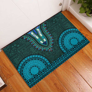 Teal Dashiki and Tapa Pattern Rubber Doormat Africa-Polynesia Together Culture