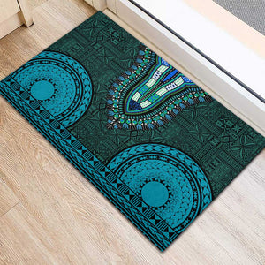 Teal Dashiki and Tapa Pattern Rubber Doormat Africa-Polynesia Together Culture