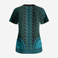 Teal Dashiki and Tapa Pattern Scrub Top Africa-Polynesia Together Culture