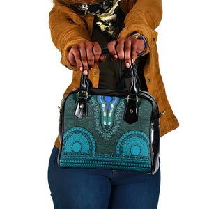 Teal Dashiki and Tapa Pattern Shoulder Handbag Africa-Polynesia Together Culture