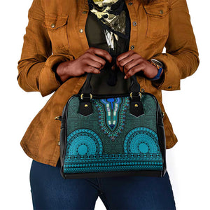 Teal Dashiki and Tapa Pattern Shoulder Handbag Africa-Polynesia Together Culture